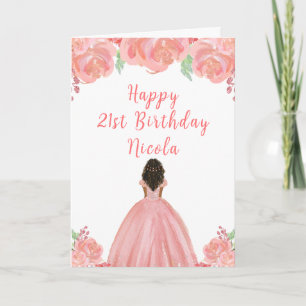 Tarjeta fiesta de cumpleaños floral rosada de Princesa de 