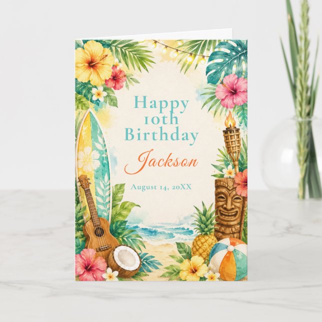 Tarjeta Fiesta de cumpleaños Luau (Anverso)