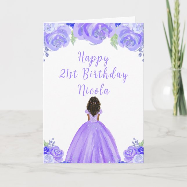 Tarjeta Fiesta de cumpleaños morado floral de la princesa  (Anverso)