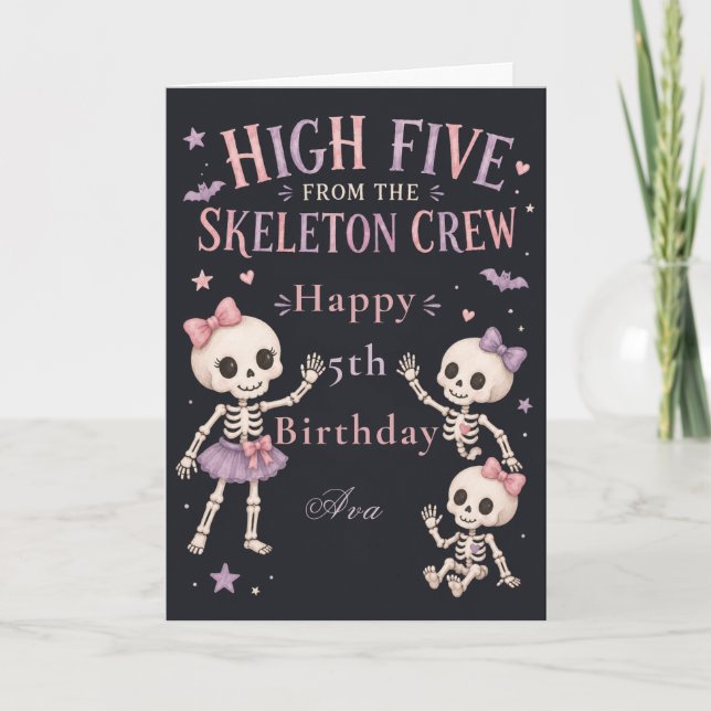 Tarjeta Fiesta de cumpleaños número 5 de Skeleton Crew (Anverso)