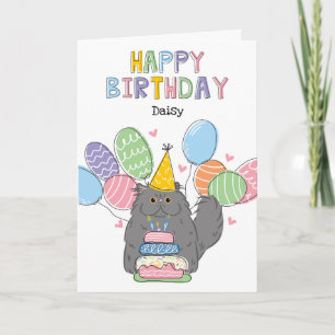 Tarjeta Fiesta de cumpleaños para gatos persas de color az