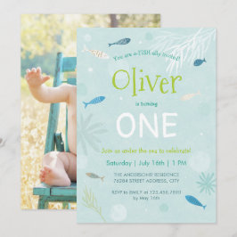 Tarjeta Fiesta de cumpleaños para niños de peces a