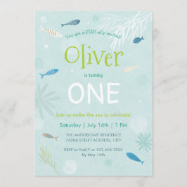 Tarjeta Fiesta de cumpleaños para niños de peces a