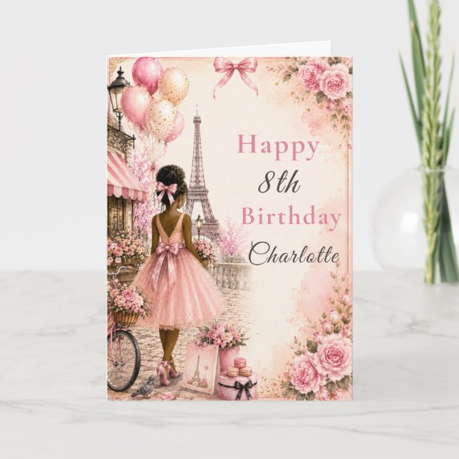 Tarjeta Fiesta de Cumpleaños París Rosa (Anverso)