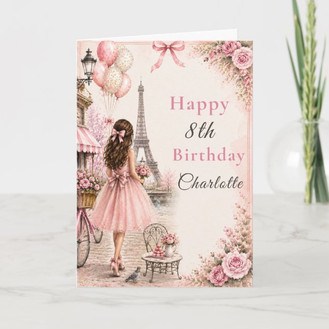 Tarjeta Fiesta de Cumpleaños París Rosa (Anverso)
