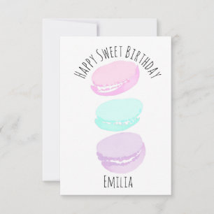 Tarjeta Fiesta de Cumpleaños Pastel Macarón Acuarela