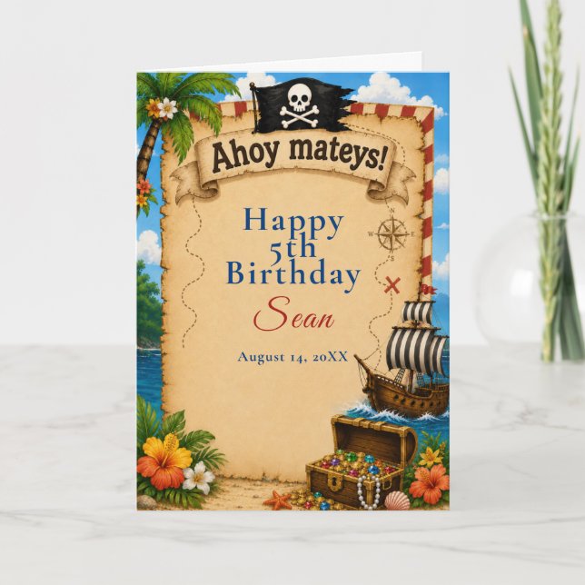 Tarjeta Fiesta de cumpleaños pirata (Anverso)