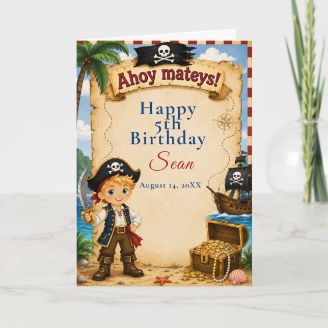 Tarjeta Fiesta de cumpleaños pirata (Anverso)