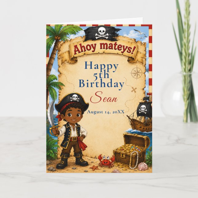 Tarjeta Fiesta de cumpleaños pirata (Anverso)