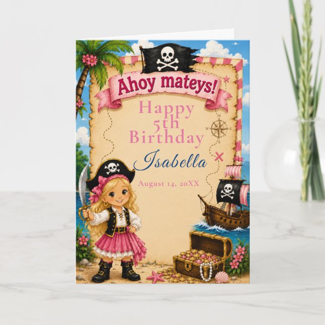 Tarjeta Fiesta de cumpleaños pirata (Anverso)