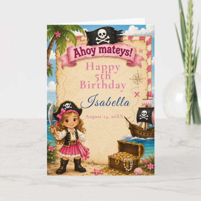 Tarjeta Fiesta de cumpleaños pirata (Anverso)