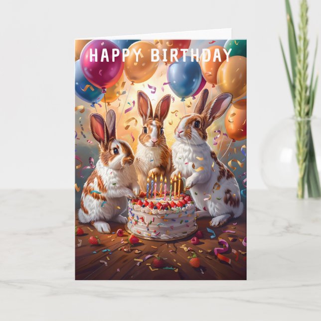 Tarjeta Fiesta de cumpleaños por la noche de los conejos (Anverso)