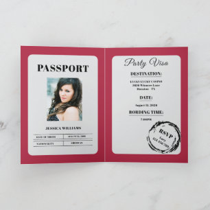 Tarjeta Fiesta de cumpleaños rosa estilo pasaporte