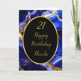 Tarjeta Fiesta de cumpleaños Royal Blue and Gold Marble Ag
