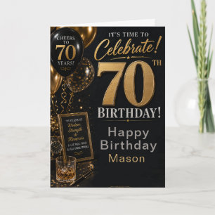 Tarjeta Fiesta de cumpleaños setenta de Oro Negro