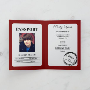 Tarjeta Fiesta de cumpleaños unisex estilo pasaporte