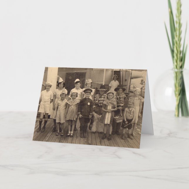 Tarjeta fiesta de disfraces a bordo de un barco para niños (Anverso)