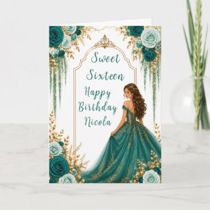 Tarjeta Fiesta de Dulces Dieciséis de Floral Verde Turques
