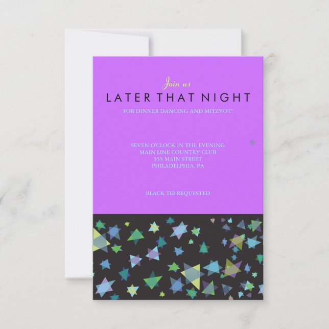 TARJETA FIESTA DE ESTRELLAS COLORADAS Bat Mitzvah (Anverso)