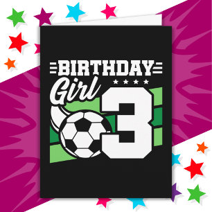 Tarjeta fiesta de fútbol de 3 años Chica de tercer cumplea