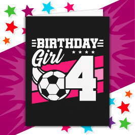 Tarjeta fiesta de fútbol de 4 años Chica de cumpleaños