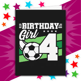 Tarjeta fiesta de fútbol de 4 años Chica de cumpleaños