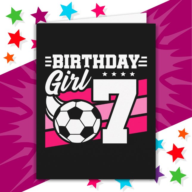 Tarjeta fiesta de fútbol de 7 años Chica de cumpleaños (Subido por el creador)