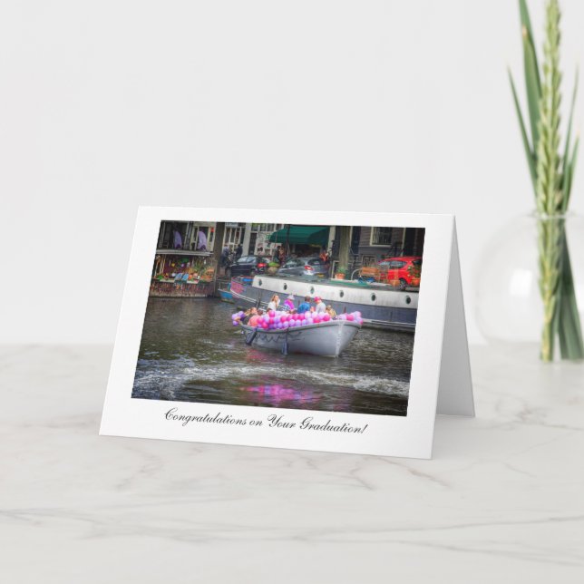 Tarjeta Fiesta de globos, felicitaciones por graduarse (Anverso)