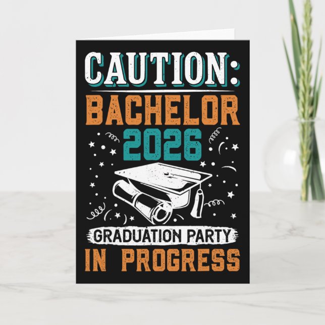 Tarjeta Fiesta de Graduación Caution Chelor 2026 Gra (Anverso)