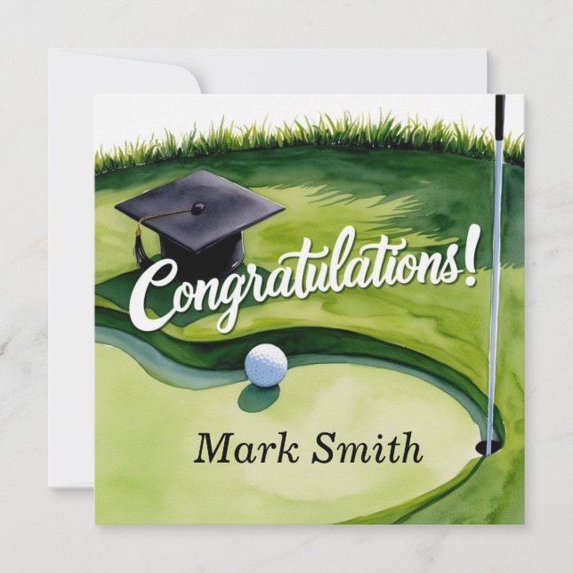 Tarjeta Fiesta de graduación de golf en verde (Anverso)