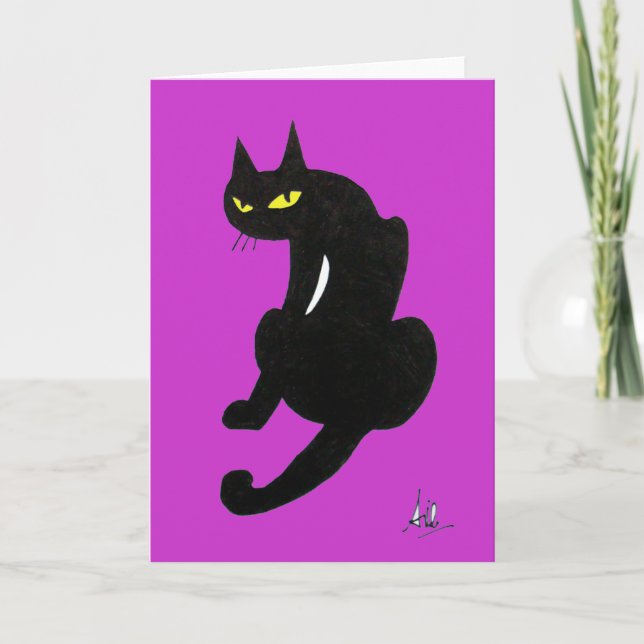 TARJETA FIESTA DE HALLOWEEN DEL GATO NEGRO (Anverso)