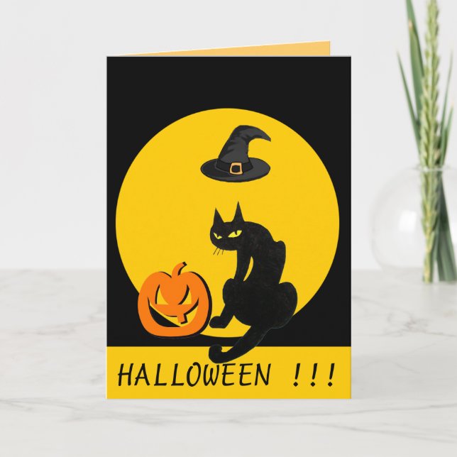 TARJETA FIESTA DE HALLOWEEN DEL GATO NEGRO (Anverso)