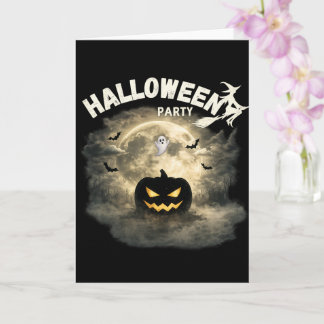 Tarjeta Fiesta de Halloween Luna Calabaza Fantasma Vintage