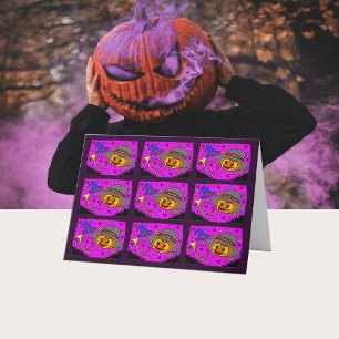 Tarjeta Fiesta de Halloween, Patrón Jack o' Lantern y Bugl
