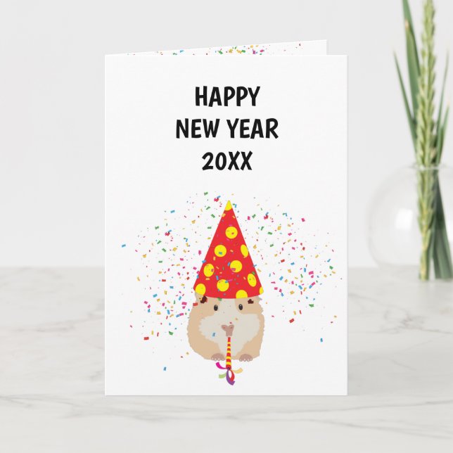 Tarjeta Fiesta de hámster - Año nuevo feriado de los anima (Anverso)