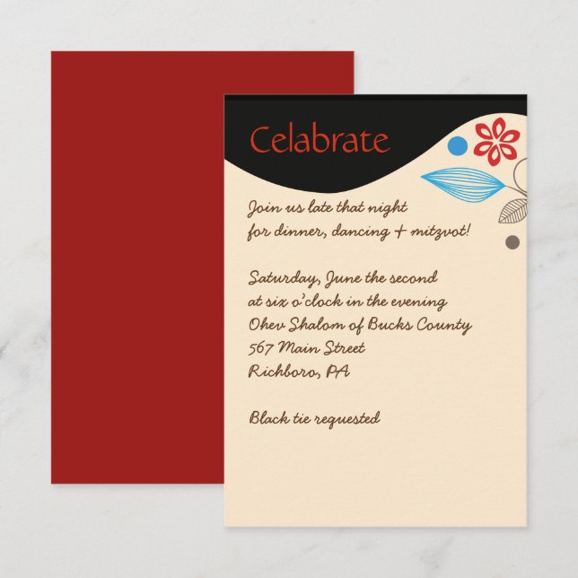 Tarjeta Fiesta de invitación a matrimonio judío HA (Anverso / Reverso)