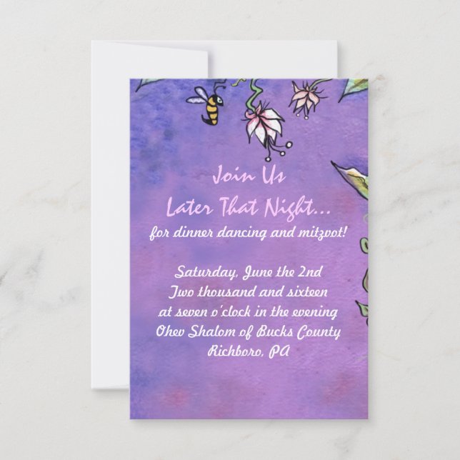 Tarjeta Fiesta de invitación Bat Mitzvah Birds & B (Anverso)