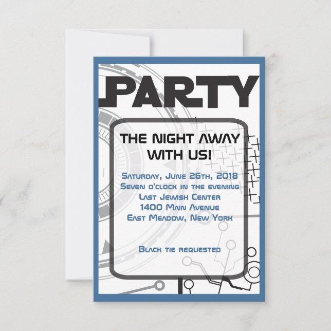 Tarjeta Fiesta de invitación SCI-FI Bar Bat Mitzva (Anverso)