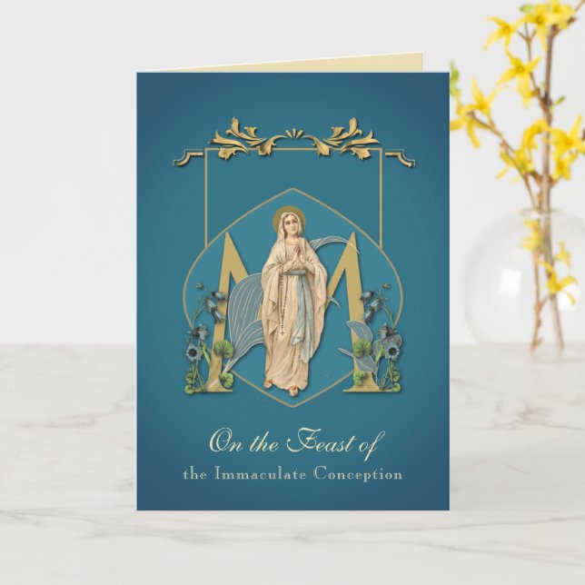 Tarjeta Fiesta de la Inmaculada Concepción de la Virgen Ma (flor amarilla)