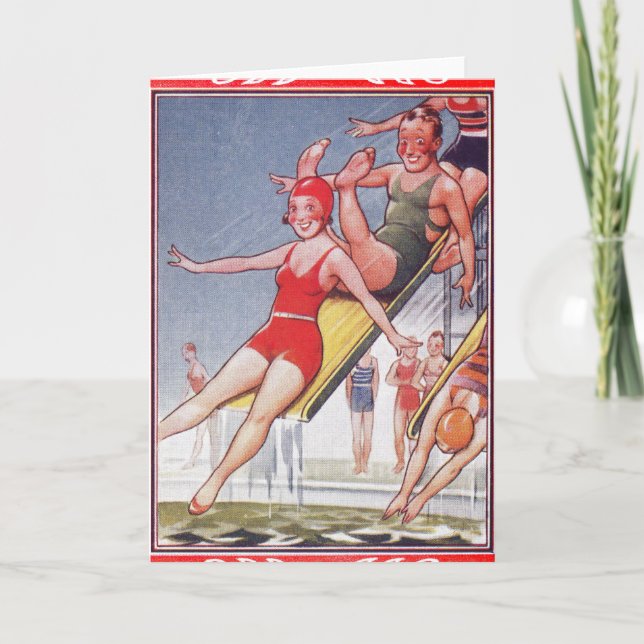 Tarjeta Fiesta de la piscina Verano Vintage (Anverso)