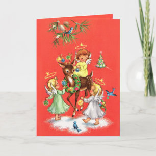 Tarjeta Fiesta de los ángeles de Navidad retro