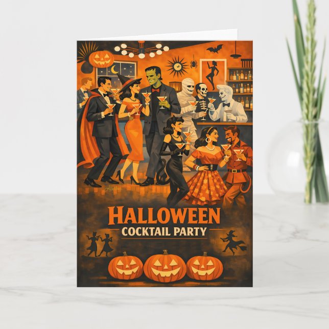 Tarjeta Fiesta de Martini de Halloween Moderno de Mitad de (Anverso)
