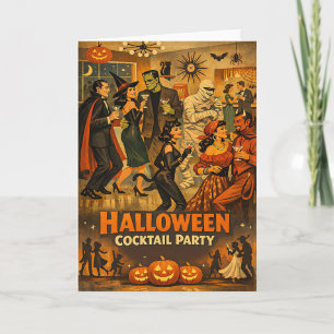 Tarjeta Fiesta de Martini de Halloween Retro de la Mitad d