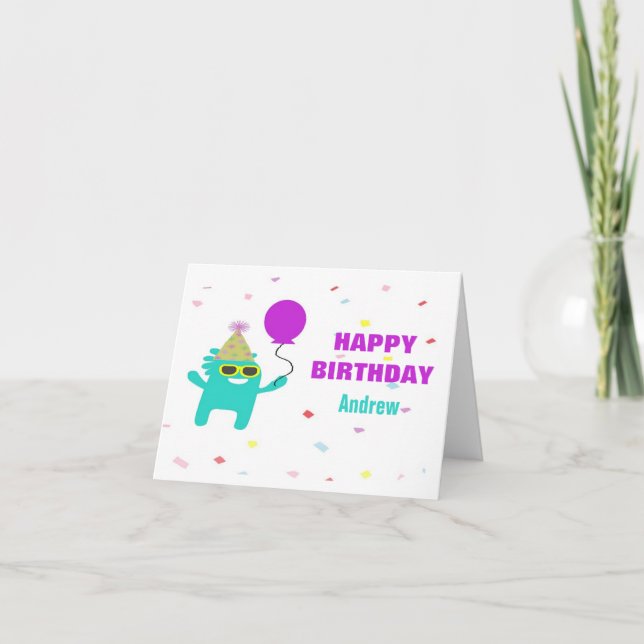 Tarjeta Fiesta de monstruos sobre blanco (Anverso)