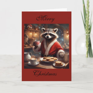 Tarjeta Fiesta de Navidad del mapache caprichoso Santa