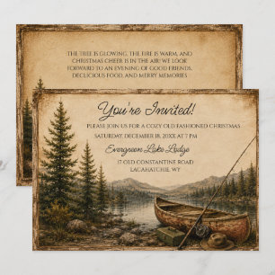 Tarjeta Fiesta de Navidad en Canoa en Lago de Montaña Rúst