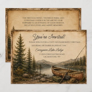 Tarjeta Fiesta de Navidad en Canoa en Lago de Montaña Rúst