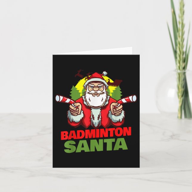 Tarjeta Fiesta de Navidades de Badminton Santa Claus - Bad (Anverso)