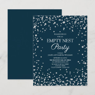 Tarjeta Fiesta de Nido Vacío Azul Marino con Brillo de Pla