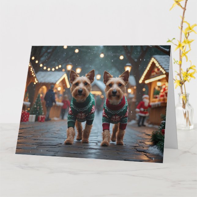 Tarjeta Fiesta de Nieve para Navidades de Perros de Fox Te (flor amarilla)